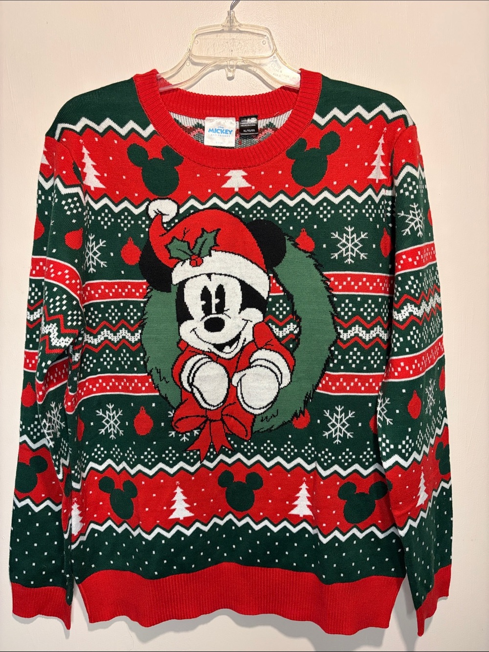 Disney NWT Mickey + Friends Red Green Christmas Sweater Holiday Festive Size XL